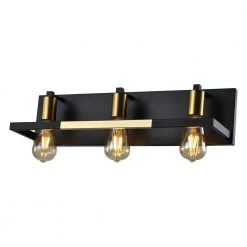 Houston 22 in.W 3-Light Matte Black Gold Industrial Bathroom Vanity Light by Maxax