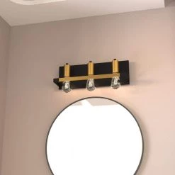 Houston 22 in.W 3-Light Matte Black Gold Industrial Bathroom Vanity Light by Maxax -Maxax Elegant store black gold maxax vanity lighting d154 3c6 76 1000