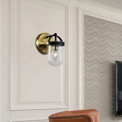 Houston 1-Light Black/Gold Dimmable Armed Sconce by Maxax -Maxax Elegant store black gold maxax vanity lighting d155 1b4 76 1000