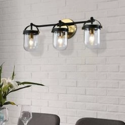 Houston 22.05 in. 3 -Light Black/Gold Vanity Light Dimmable by Maxax -Maxax Elegant store black gold maxax vanity lighting d155 3b4 4f 1000