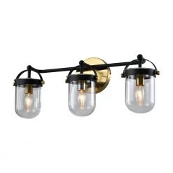 Houston 22.05 in. 3 -Light Black/Gold Vanity Light Dimmable by Maxax