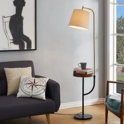 New York 66 " Black/Gold/Wood Tray Table Floor Lamp With USB by Maxax -Maxax Elegant store black gold wood maxax floor lamps f02 c3 1000