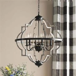 Miami 6-Light Matte Silver Sweep Black Candle Style Geometric Chandelier by Maxax