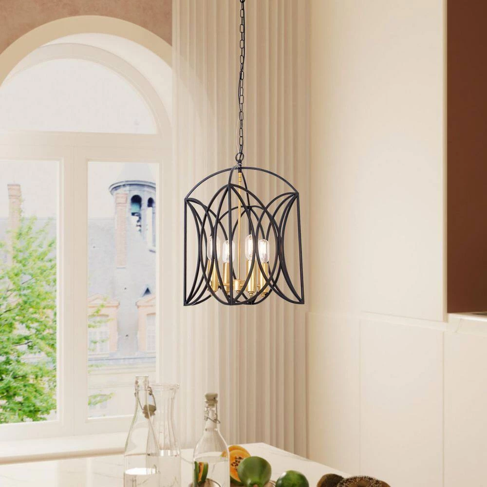 Hartford 4 -Light Black Coffee/Gold Lantern Square Chandelier by Maxax 4 Hartford 4 -Light Black Coffee/Gold Lantern Square Chandelier by Maxax - Image 4