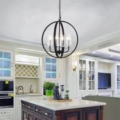 Springfield 4-Light Shaded Globe Black Chandelier with Wrought Iron Accents by Maxax -Maxax Elegant store black maxax chandeliers mx19008 4 p 44 1000