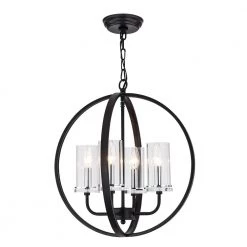Springfield 4-Light Shaded Globe Black Chandelier with Wrought Iron Accents by Maxax