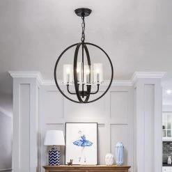 Springfield 4-Light Shaded Globe Black Chandelier with Wrought Iron Accents by Maxax -Maxax Elegant store black maxax chandeliers mx19008 4 p c3 1000
