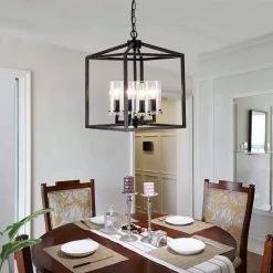 Springfield 4-Light Black Lantern Square/Rectangle Chandelier with Wrought Iron Accents by Maxax -Maxax Elegant store black maxax chandeliers mx19024 4 p 1f 1000