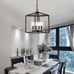 Springfield 4-Light Black Lantern Square/Rectangle Chandelier with Wrought Iron Accents by Maxax -Maxax Elegant store black maxax chandeliers mx19024 4 p 44 1000