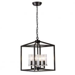 Springfield 4-Light Black Lantern Square/Rectangle Chandelier with Wrought Iron Accents by Maxax