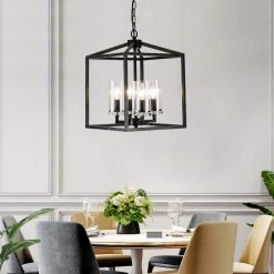 Springfield 4-Light Black Lantern Square/Rectangle Chandelier with Wrought Iron Accents by Maxax -Maxax Elegant store black maxax chandeliers mx19024 4 p 76 1000