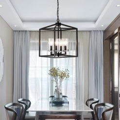 Springfield 4-Light Black Lantern Square/Rectangle Chandelier with Wrought Iron Accents by Maxax -Maxax Elegant store black maxax chandeliers mx19024 4 p fa 1000