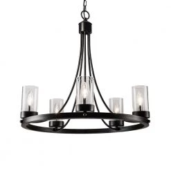 Bismarck 5-Light Black Candle Style Wagon Wheel Chandelier with Wrought Iron Accents by Maxax