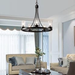 Bismarck 5-Light Black Candle Style Wagon Wheel Chandelier with Wrought Iron Accents by Maxax -Maxax Elegant store black maxax chandeliers mx19025 5 p 66 1000