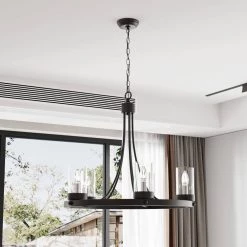 Bismarck 5-Light Black Candle Style Wagon Wheel Chandelier with Wrought Iron Accents by Maxax -Maxax Elegant store black maxax chandeliers mx19025 5 p 76 1000