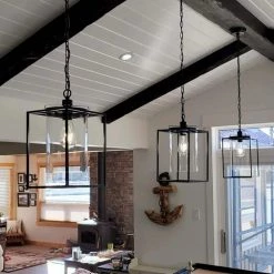 Lincoln 1-Light Black Lantern Rectangle Pendant With Glass Shade by Maxax -Maxax Elegant store black maxax chandeliers mx19047 1 p 1f 1000