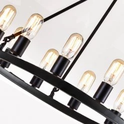 Bismarck 12 -Light Black Unique Wagon Wheel Chandelier with Wrought Iron Accents by Maxax -Maxax Elegant store black maxax chandeliers mx19059 12bk p fa 1000