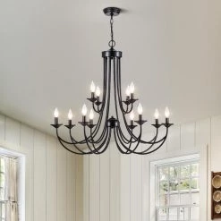 Boise 12 -Light Candle Style Classic Chandelier with Wrought Iron Accents by Maxax -Maxax Elegant store black maxax chandeliers mx19071 12 p fa 1000