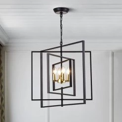 Alaska 4 -Light Lantern Square Chandelier by Maxax -Maxax Elegant store black maxax chandeliers mx19079 4 p c3 1000