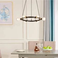 Bismarck 6 -Light Black Candle Style Wagon Wheel Chandelier with Wrought Iron Accents by Maxax -Maxax Elegant store black maxax chandeliers mx19109 6bk p 66 1000