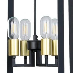 Alaska 4-Light Black Lantern and Candle Style Geometric Black and Gold Pendant With Wrought Iron Accents by Maxax -Maxax Elegant store black maxax chandeliers mx19117 4bg p 1f 1000