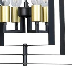 Alaska 4-Light Black Lantern and Candle Style Geometric Black and Gold Pendant With Wrought Iron Accents by Maxax -Maxax Elegant store black maxax chandeliers mx19117 4bg p 4f 1000
