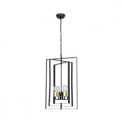 Alaska 4-Light Black Lantern and Candle Style Geometric Black and Gold Pendant With Wrought Iron Accents by Maxax