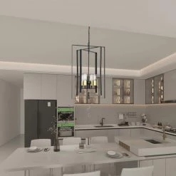 Alaska 4-Light Black Lantern and Candle Style Geometric Black and Gold Pendant With Wrought Iron Accents by Maxax -Maxax Elegant store black maxax chandeliers mx19117 4bg p 66 1000