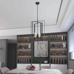 Alaska 4-Light Black Lantern and Candle Style Geometric Black and Gold Pendant With Wrought Iron Accents by Maxax -Maxax Elegant store black maxax chandeliers mx19117 4bg p 76 1000