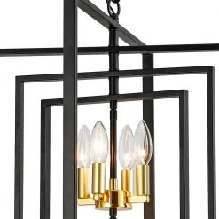 Alaska 8-Light Black/Gold Lantern and Candle Style Geometric Black and Gold Chandelier With Wrought Iron Accents by Maxax -Maxax Elegant store black maxax chandeliers mx19117 8bg p 44 1000