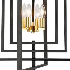 Alaska 8-Light Black/Gold Lantern and Candle Style Geometric Black and Gold Chandelier With Wrought Iron Accents by Maxax -Maxax Elegant store black maxax chandeliers mx19117 8bg p 4f 1000
