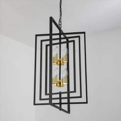 Alaska 8-Light Black/Gold Lantern and Candle Style Geometric Black and Gold Chandelier With Wrought Iron Accents by Maxax