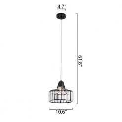 Brecksville 1-Light Black Single Drum Pendant with Crystal Accents by Maxax -Maxax Elegant store black maxax chandeliers mx19128 1bk p 1f 1000