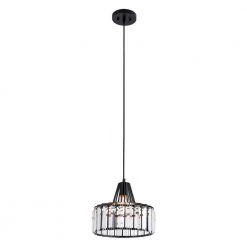 Brecksville 1-Light Black Single Drum Pendant with Crystal Accents by Maxax