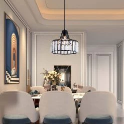 Brecksville 1-Light Black Single Drum Pendant with Crystal Accents by Maxax -Maxax Elegant store black maxax chandeliers mx19128 1bk p c3 1000