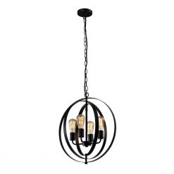 Alaska 4 -Light Black Candle Style and Lantern Globe and Geometric Chandelier With Wrought Iron Accents by Maxax
