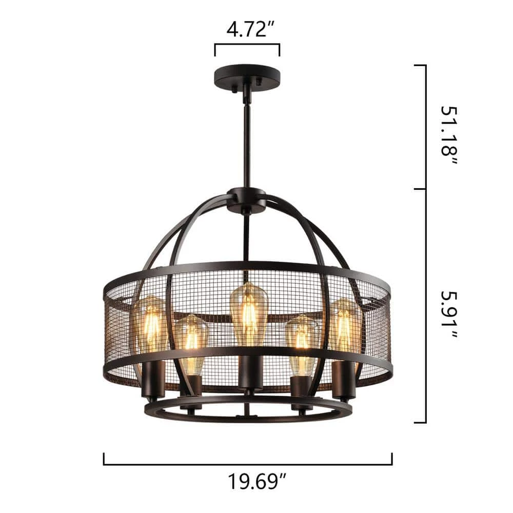 St Paul 5 -Light Black Unique Drum Chandelier by Maxax 4 St Paul 5 -Light Black Unique Drum Chandelier by Maxax - Image 4