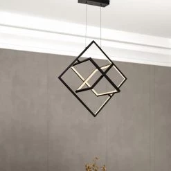 Carson 3-Light Black Lantern Square Integrated LED Pendant by Maxax -Maxax Elegant store black maxax chandeliers mx21038 p3bk 76 1000