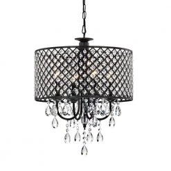 Indianapolis 4-Light Black Candle Style Drum Chandelier with Crystal Accents by Maxax