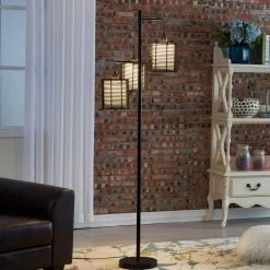 New York 65 in. Tree Black Floor Lamp With Rattan Shade by Maxax -Maxax Elegant store black maxax floor lamps f65 bk 44 1000