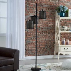 New York 65 in. Tree Black Floor Lamp With Rattan Shade by Maxax -Maxax Elegant store black maxax floor lamps f65 bk fa 1000