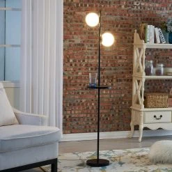 New York 65 in. Black Tray Table Floor Lamp With Glass Shade by Maxax