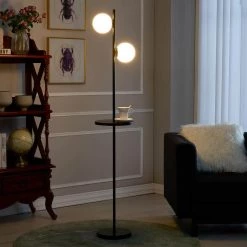 New York 65 in. Black Tray Table Floor Lamp With Glass Shade by Maxax -Maxax Elegant store black maxax floor lamps f70 bk 76 1000