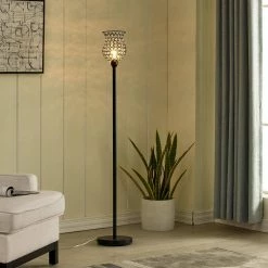 Oklahoma 59 in. Black Torchiere Floor Lamp with Crystal Shade by Maxax -Maxax Elegant store black maxax floor lamps f71 bk fa 1000