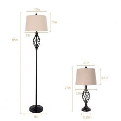 Cleveland 3-Piece 64 in. Black Table And Floor Lamp Set (3-Pack) by Maxax -Maxax Elegant store black maxax floor lamps tf22 3pk 40 1000