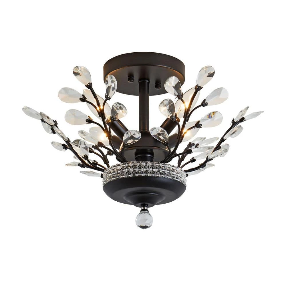 Jackson 4-Light 16.1 in. Black Chandelier Style Tiered Semi Flush Mount with Crystal Accents by Maxax 1 Jackson 4-Light 16.1 in. Black Chandelier Style Tiered Semi Flush Mount with Crystal Accents by Maxax