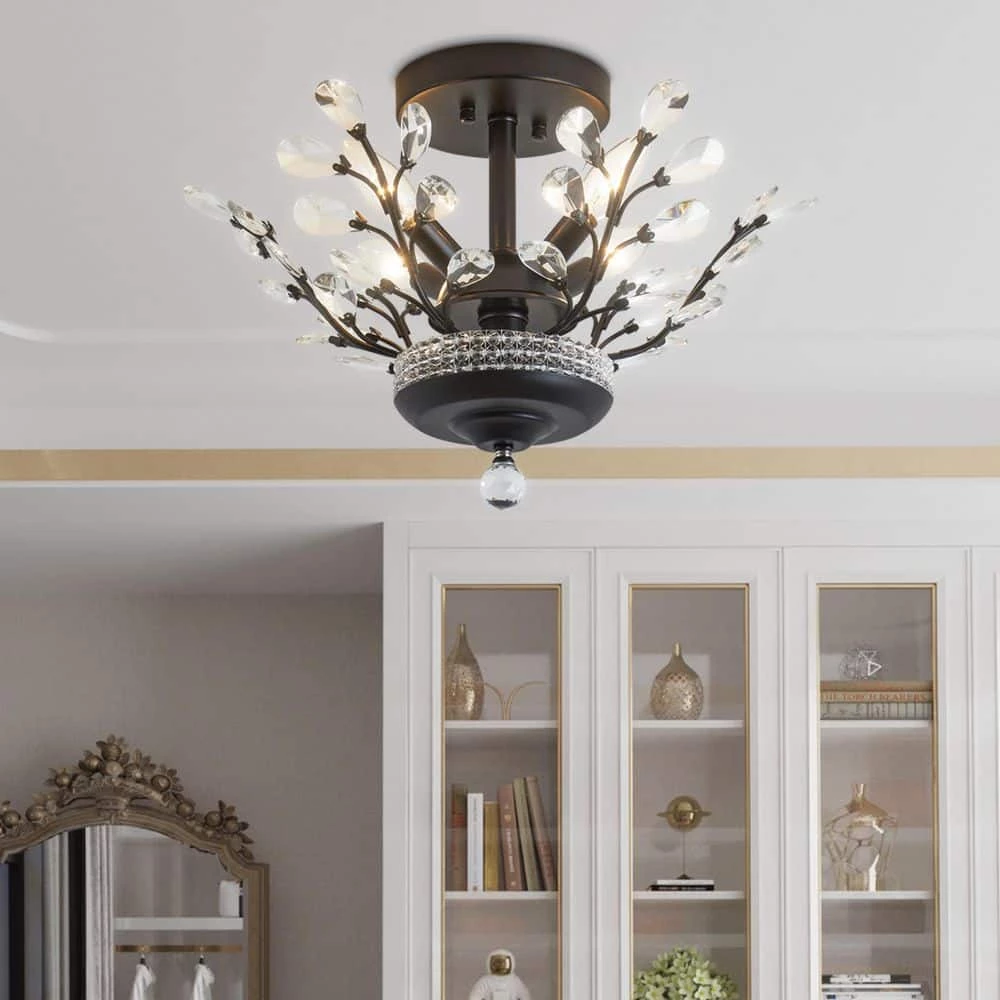 Jackson 4-Light 16.1 in. Black Chandelier Style Tiered Semi Flush Mount with Crystal Accents by Maxax 3 Jackson 4-Light 16.1 in. Black Chandelier Style Tiered Semi Flush Mount with Crystal Accents by Maxax - Image 3