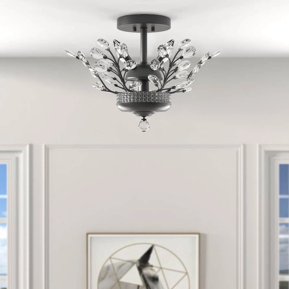 Jackson 4-Light 16.1 in. Black Chandelier Style Tiered Semi Flush Mount with Crystal Accents by Maxax 2 Jackson 4-Light 16.1 in. Black Chandelier Style Tiered Semi Flush Mount with Crystal Accents by Maxax - Image 2