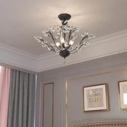 Chicago 18.1 in. 4-Light Black Unique/Statement Tiered Semi Flush Mount With Crystal Accents by Maxax -Maxax Elegant store black maxax flush mount lights mx19046fm 4 p 1d 1000