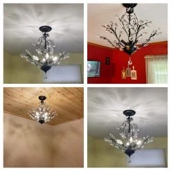 Chicago 18.1 in. 4-Light Black Unique/Statement Tiered Semi Flush Mount With Crystal Accents by Maxax -Maxax Elegant store black maxax flush mount lights mx19046fm 4 p 66 1000